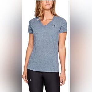 •UNDER ARMOUR•HEATHERED NAVY THREADBORNE TWIST V-NECK ATHLETIC TOP SIZE SMALL